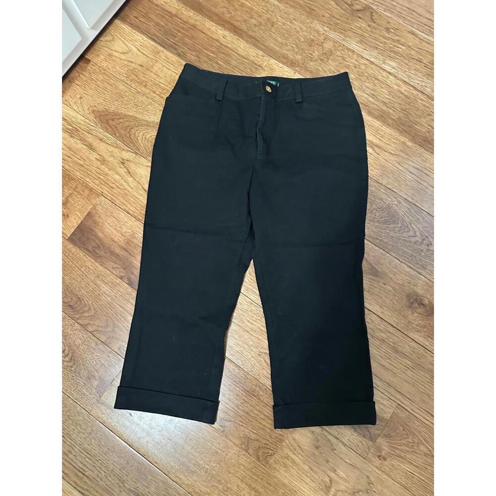 Lauren Ralph Lauren Black Cropped Cuff Capri Stretch Pants Size 10
